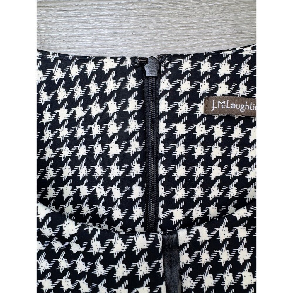 Houndstooth Sheath Dress Black White Faux Leather Trim Size 0 - Picture 7 of 10